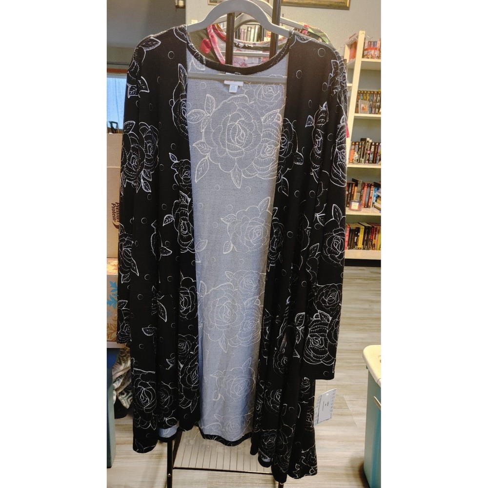 LuLaRoe Caroline Cardigan 2X Black and White Roses